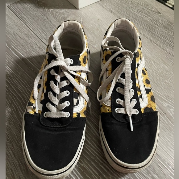 Vans Customs Old Skool Checkerboard Sunflower Skate Shoes Kids Girls Youth - Picture 3 of 6